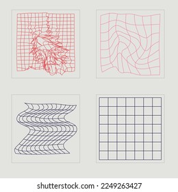 Set of Y2K style vectors of objects. Retro futuristic graphic ornaments. Objects in y2k style. Anti-design. Vector illustration