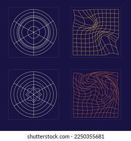 Set of Y2K style vectors of objects. Retro futuristic graphic ornaments. Flat minimalist icons. Stars, starburst . Vector illustration