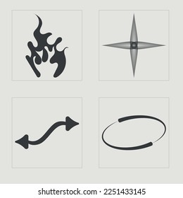 Set of Y2K style vectors of objects. Big collection of abstract graphic geometric symbols. Elements for graphic decoration. Futuristic. Vector illustration