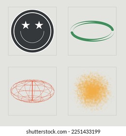 Set of Y2K style vectors of objects. Large set of retro objects for design. Templates for notes, posters. Projects, posters, banners. Vector illustration
