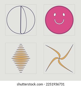 Set of Y2K style vectors of objects. Brutalism star and flower shapes. Modern abstract forms. Projects, posters, banners. Vector illustration