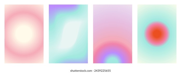 Set of Y2k Trendy Aesthetic abstract gradient pink violet background with translucent aura irregular shapes blurred pattern. Social media poster, stories highlight templates