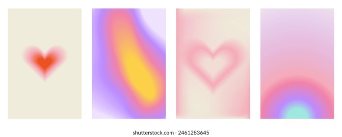 Set of Y2k Trendy Aesthetic abstract gradient pink violet background with translucent aura irregular shapes blurred pattern. Social media poster, stories highlight templates for digital marketing