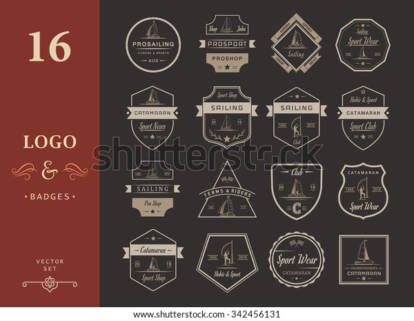 Set Yacht Catamaran Logos Badges Collection Stock Vector (Royalty Free ...