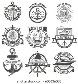 Set of yacht club labels. Nautical. Design elements for logo, label, emblem, sign, t-shirt. Vector illustration.