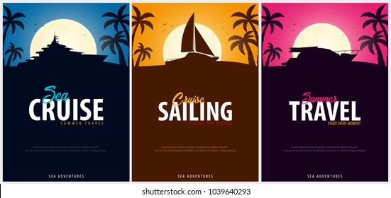 Set of Yacht club and sailing sport Poster. Sea travel. Vector illustration