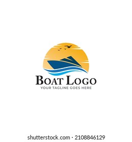 Set of yacht icons with waves and sun on a white background. The template for the logo of the yacht club or sailing. Vector illustration of sea or water transport.