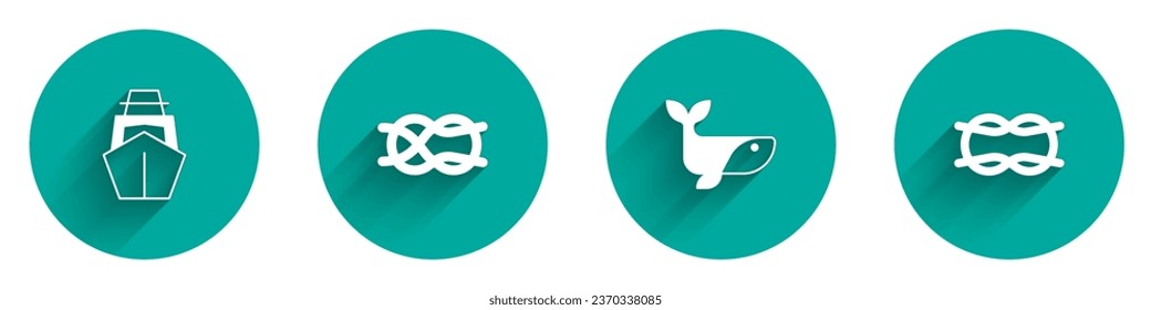 Set Yacht sailboat, Nautical rope knots, Whale and  icon with long shadow. Vector