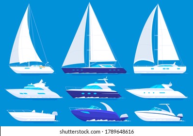 Set of yachts and boats. Sea travel. Vector illustration