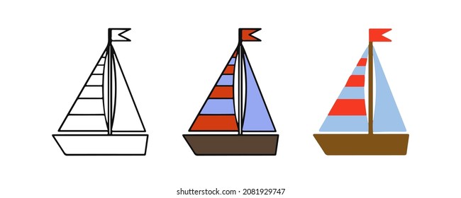 A set of yachts. Colorized and sketch. Vector icons isolated on white background.