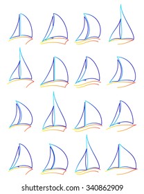 Set of yachts vector logo templates. Yachts silhouettes set. Vector line yachts icon set, vector isolated illustration. Yachting and regatta symbols