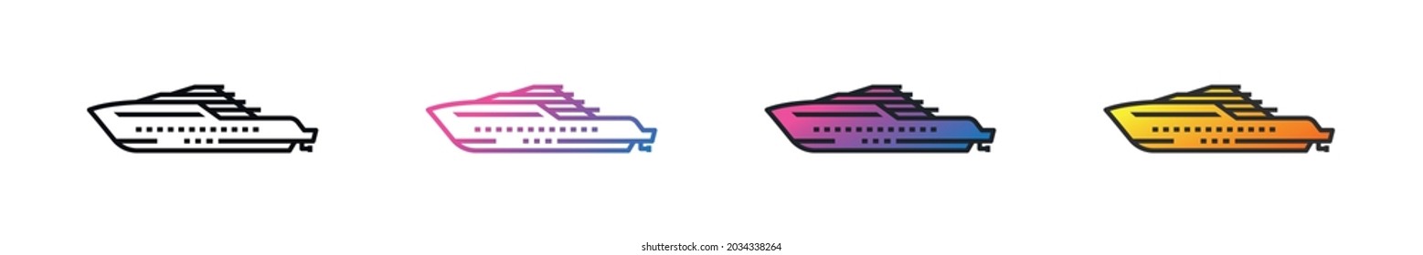 Set of yachts vector outline style, line icons isolated