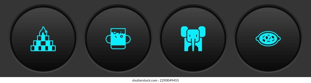 Set Yagna, Cup of Tee und Blatt, Elephant und Kheer in Schüssel Symbol. Vektorgrafik