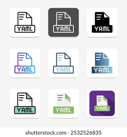 Set yaml file format icons. to clarify digital document types, file types, extensions and spreadsheets.