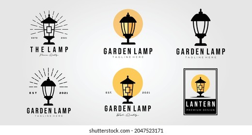 conjunto de luz de patio y colección de diseño de imagen vectorial de la lámpara de jardín