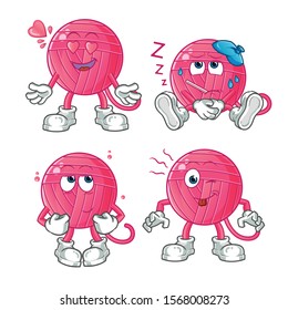 set of yarn ball face cartoon mascot vector illustration