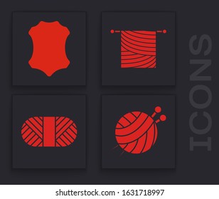 Set Yarn ball with knitting needles, Leather, Knitting and Sewing thread on spool icon. Vector
