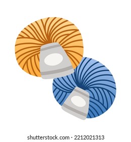 Set of yarn balls for knitting and crochet in blue and yellow colors vector