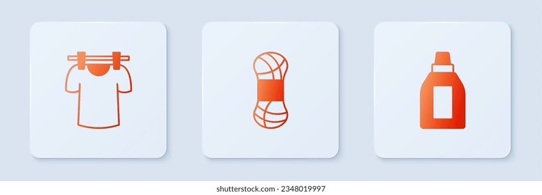 Set Yarn, Drying clothes and Bottle for cleaning agent. White square button. Vector