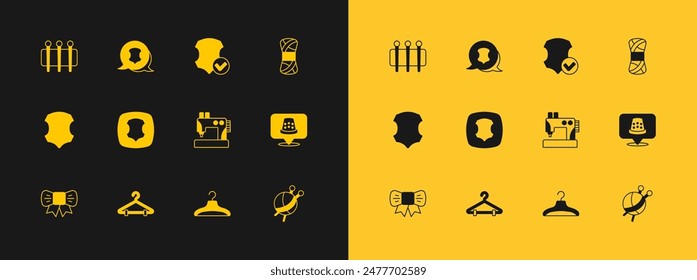 Set Yarn, Hanger wardrobe, Sewing machine, Leather, Needle for sewing and  icon. Vector