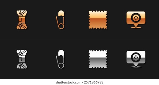 Set Yarn, Safety pin, Leather and Location tailor shop icon. Vector