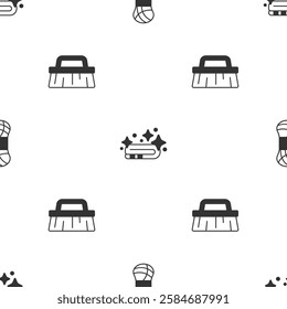 Set Yarn, Towel stack and Brush for cleaning on seamless pattern. Vector