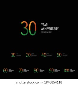 Set Year Anniversary Black Background Color Vector Template Design Illustration