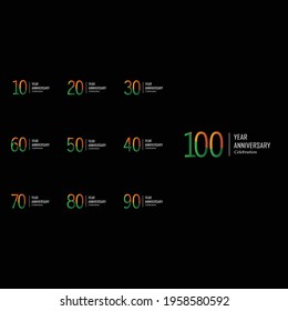 Set Year Anniversary Black Background Color Vector Template Design Illustration