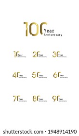 Set Year Anniversary Celebration Gold and White Background Color Vector Template Design Illustration