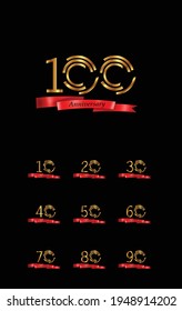 Set Year Anniversary Celebration Gold and Black Background Color Vector Template Design Illustration