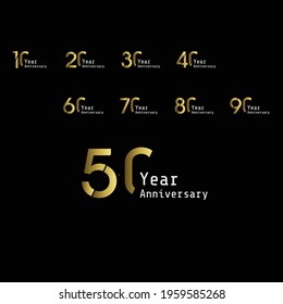 Set Year Anniversary Celebration Gold and Black Color Vector Template Design Illustration