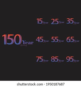 Set Year Anniversary Celebration Rainbow Color Vector Template Design Illustration