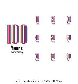 Set Year Anniversary Celebration Rainbow Color Vector Template Design Illustration