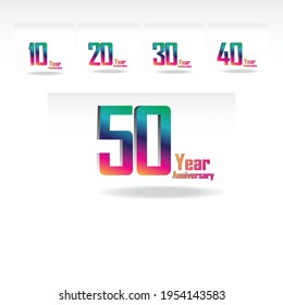Set Year Anniversary Celebration Rainbow Color Vector Template Design Illustration