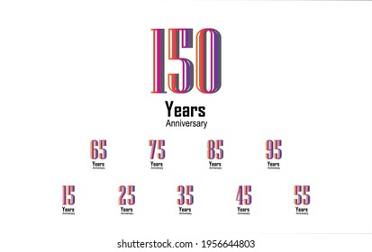 Set Year Anniversary Celebration Rainbow Color Vector Template Design Illustration