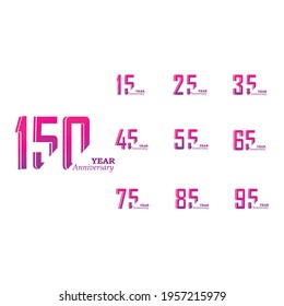 Set Year Anniversary Celebration Rainbow Color Vector Template Design Illustration