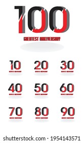 Set Year Anniversary Celebration Red Color Vector Template Design Illustration