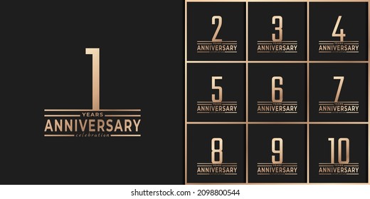 Set of Year Anniversary Celebration with Thin Number Shape Golden Color for Celebration Event, Wedding, Greeting card, and Invitation Isolated on Dark Background