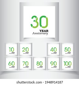 Set Year Anniversary Green Color Vector Template Design Illustration