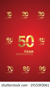 Jubiläumsjahr für Logo-Vektorgrafik-Vorlagendesign-Illustration - Gold und Rot festlegen
