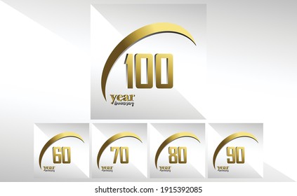 Diseño de plantillas de vectores para logotipos de Aniversario de Set Year Ilustración de oro y blanco