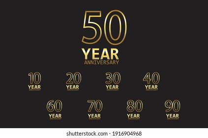 Set Year Anniversary Logo Vector Template Design Illustration gold and black
