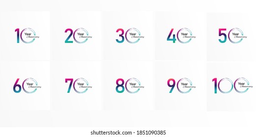 Set Year Anniversary Vector Template Design Illustration Elegant Rainbow White Background