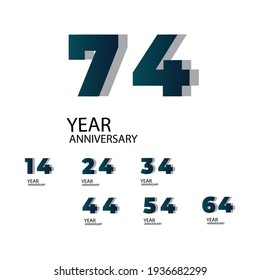 Set Year Anniversary Vector Template Design Illustration Blue Elegant White Background