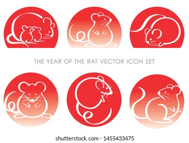 Set of the Year of the Rat icons, vector illustration isolated on a white background. 