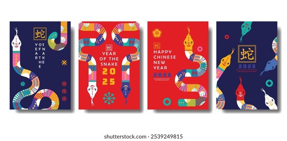 set of year of the snake 2025 background, for wallpaper, poster, banner, flyer with modern flat concept. vector  EPS 10