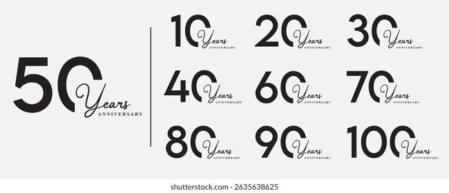 Set of 10–100 Year Typography Social Media Posts

