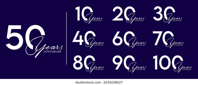Set of 10–100 Year Typography Social Media Posts

