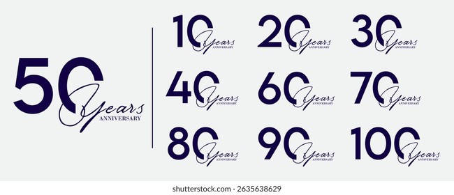 Set of 10–100 Year Typography Social Media Posts

