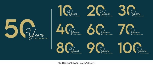 Set of 10–100 Year Typography Social Media Posts

